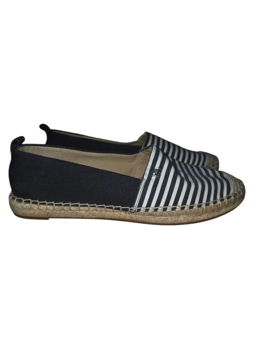 Ralph Lauren Cameryn Nautical Stripe Espadrille Canvas Flat Loafers Navy White 7